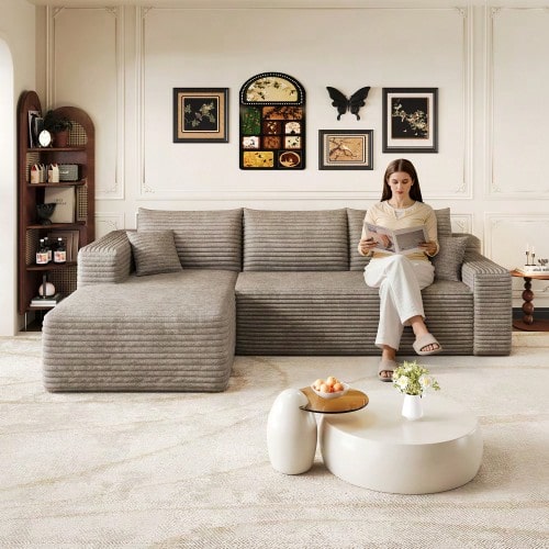 241cm Cloud-Pattern Sofa, Modern Minimalist Upholstered Couch - Camel - View 1