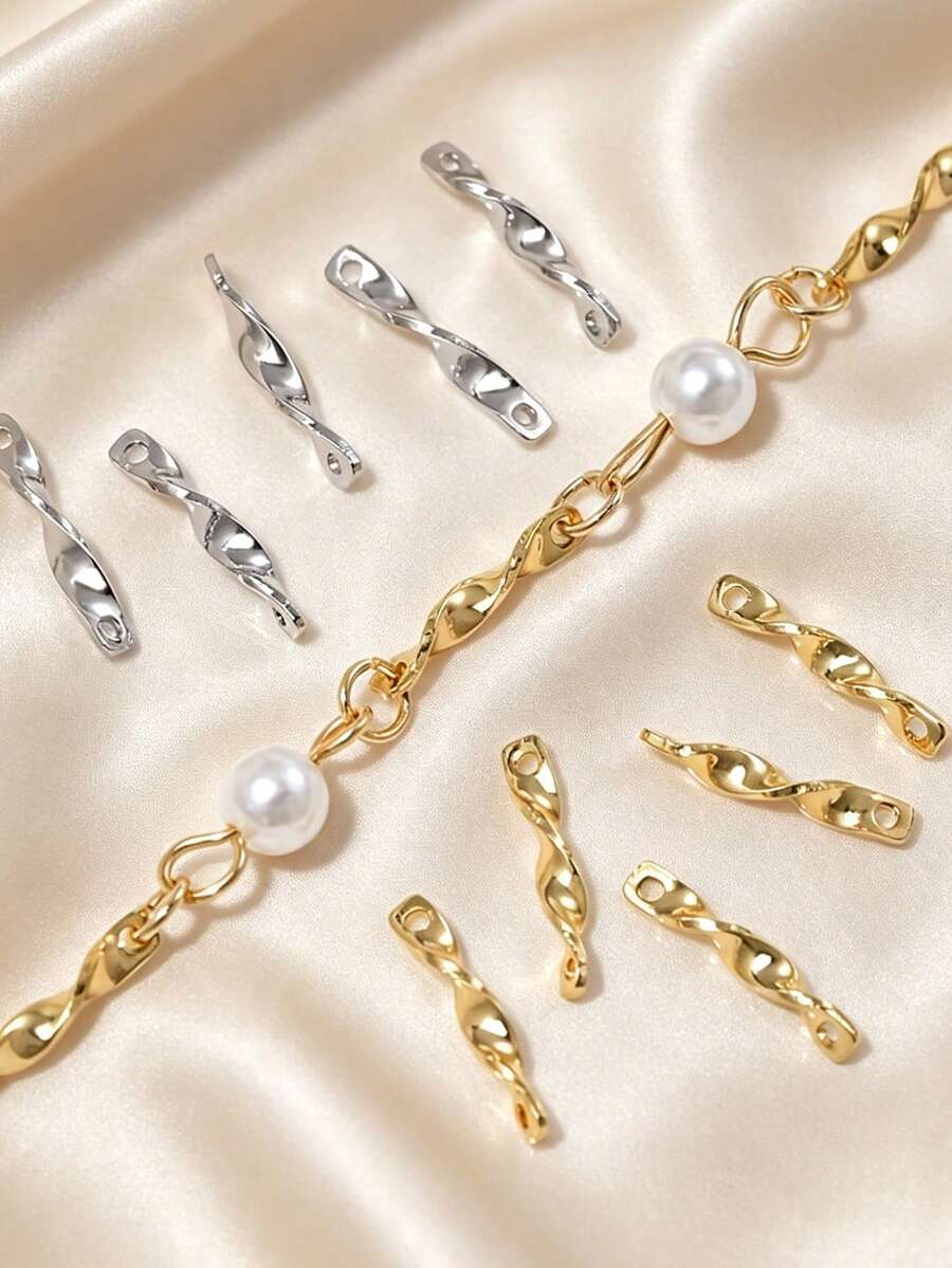 10 Peças Conectores de Flor Torcida com Duplo Furo Banhados a Ouro 18K em Latão, Fechos de Pulseira, Acessórios DIY para Fazer Colares e Pulseiras - distorção - Visão 1