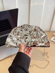 紋理貝殼手拿包 液態金屬半月形晚宴包 細鏈條斜跨迷你禮服包 - 銀色 - 查看 6