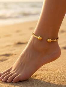 XYHEALER 1pc Minimalist Gold Women's Twisted Rope Open Adjustable Anklet, Ball End, Gold Foot Jewelry, Suitable For Beach, Party, Holiday - Multicolor - View 2