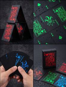 1pc Minimalist Black Playing Cards With Colorful Neon Pattern, Durable Card Game Set For Party Guests And Family, Suitable For Night Camping, Cruise Travel, Outdoor Games, Tabletop Game For Couples - Multicolor - View 8