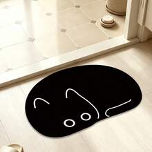 1pc Bathroom Rug, Cute Black Minimalist Cat Print Mat, Artistic Outline Design, Toilet Front Decorative Carpet, Place At Shower Door, Easy To Clean Home Decor Rug, Enhance Home Experience. Soft Texture, Comfortable Foot Feel, Can Be Placed In Bathroom, Next To Sink, Entryway And Other Areas - Black - View 8
