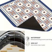 Luckybutterfly 1PC Vintage Moroccan Tile Washing Machine Top Mat, Non‑Slip Waterproof Washer Dryer Counter Protector Drain Pad, Mediterranean Laundry Room Decor - Multicolor - View 9