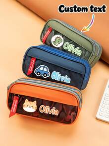 Tempat Pensil Dua Lapis yang Dipersonalisasi, Tas Penyimpanan Pensil dengan Teks Kustom - Organizer Alat Tulis yang Dipersonalisasi dengan Nama yang Dapat Disesuaikan, Tempat Pensil Dua Lapis yang Dipersonalisasi, Tempat Pensil Kapasitas Besar yang Disesuaikan, Tempat Pensil Kapasitas Besar yang Disesuaikan - MultiWarna - View 1