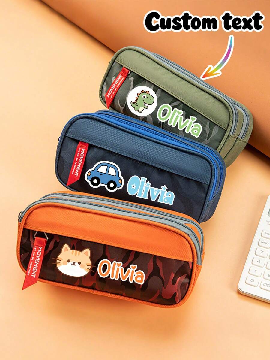 Tempat Pensil Dua Lapis yang Dipersonalisasi, Tas Penyimpanan Pensil dengan Teks Kustom - Organizer Alat Tulis yang Dipersonalisasi dengan Nama yang Dapat Disesuaikan, Tempat Pensil Dua Lapis yang Dipersonalisasi, Tempat Pensil Kapasitas Besar yang Disesuaikan, Tempat Pensil Kapasitas Besar yang Disesuaikan - MultiWarna - View 1