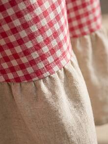 1pc Red And White Plaid With Beige Ruffle Edge Round Tablecloth, Classic Country Style, Beige Ruffle Edge Patchwork Detail Decoration, Functional Home Round Tablecloth Suitable For Family Dining And Cozy Home Decor Scenes - Red - View 8