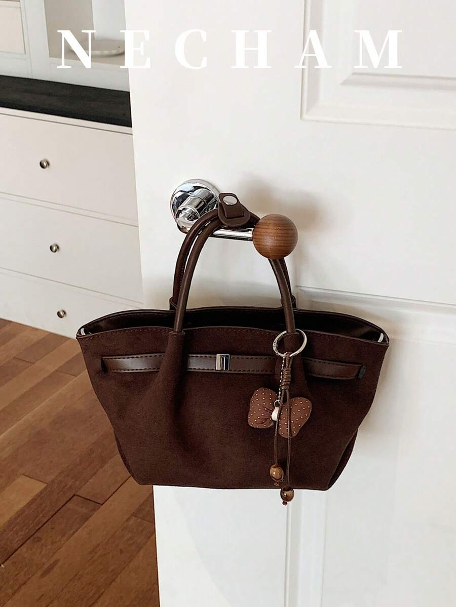 1pc Large Capacity Solid Color Premium Fashion Shoulder Bag Casual Daily Tote Bag (Without Pendant) - Coffee Brown - View 1