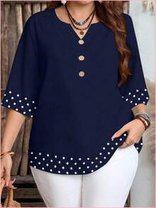 Plus Size Women Tops - Navy Blue - View 2