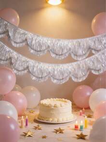 2 Packs Fan Tassel Banner, Silver Sequin Backdrop, 5ft Tinsel Banner, Layered Shimmer Tassel Garland, Bachelorette Party Decor, Birthday Sign, Glitter Decor, Photo Booth Backdrop, Bridal Shower, Silver Birthday Decoration Banner - Multiple Styles - View 6