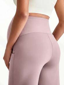 1pc Women's Maternity Pants, With Pockets, Elastic Waistband Doesn't Constrict Belly, Dual Pockets Convenient For Carrying Items - Mauve Purple - View 7
