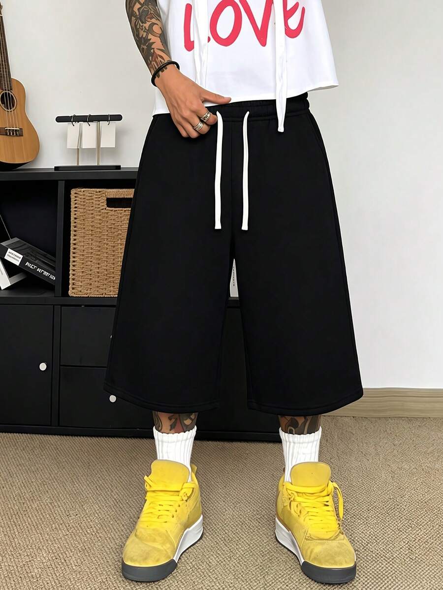Men's New Summer Loose Fit Casual Sports Shorts, Casual 3/4 Pants, Elastic Waistband - With Drawstring For Adjustable Fit, Side Pockets - Convenient For Carrying And Storage, Suitable For Home And Street Wear
