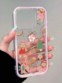1pc Christmas Element Gingerbread Pony Illustration Pattern Pink 2-In-1 Transparent TPU Phone Case Compatible With IPhone 16/16 Pro/15/15 Pro Max/15 Pro/11/12/13/14 Pro Max/12 Pro/12 Pro Max/13 Pro/13 Pro Max/14 Pro/14 Pro Max Soft Shell Premium Creative - Multicolor - View 4