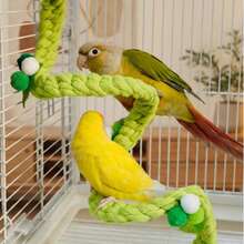 1pc Parrot Climbing Rope, Bohemian Style Woven Rope With Decorative Pom Poms And Leaf Ornaments, Built-In Steel Wire Flexible, Suitable For Parrots, Small Parrots And Other Parrots Interactive Chewing Toy, Applicable For Bird Cage Decoration And Pet Daily Play - A+B - View 4