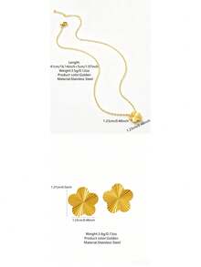 VceTd 1/2/3PCS Elegant Five-Petal Flower Textured Design Stainless Steel Women's Jewelry Set Suitable For Women's Daily Wear, Evening Events, Vacation Or Gifts - Yellow Gold - View 2