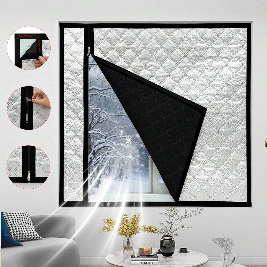 Windproof Warm Thickened Curtains Winter Wind-Blocking Insulation Film Cold-Proof Sealing Window Self-Adhesive No-Drill Curtains - Black - View 1