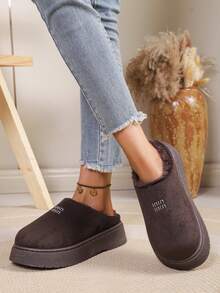 Women Warm Winter Platform Slip On Mules Fleece Lined Soft Suede Anti Slip Daily Outdoor Casual Clogs - Coffee Brown - View 5