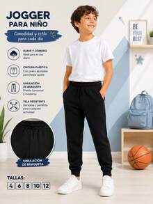 Pants Jooger Deportivo de Niño con Pretina envolvente comodo Baltic Blue - Negro - Ver 2