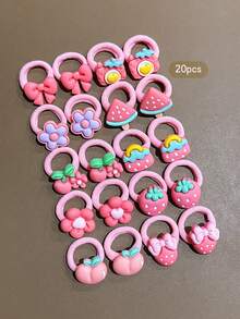 20 piezas de ligas para el cabello con estilo de dibujos animados lindos aleatorios, adecuadas para uso diario - Multicolor - Ver 3
