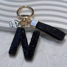 Beautiful Letter Keychain Faux Rhinestone Alphabet Elegant Black Gold Women's/Men's Accessories Suitable For Birthday Anniversary Gifts - Black - View 30