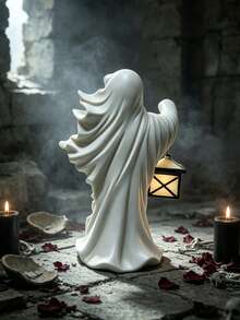 1pc Faceless Ghost Sculpture Halloween Decoration, Eerie Messenger Resin Statue, Black And White Ghost Figurine, Suitable For Home, Desktop, Garden, Indoor And Outdoor Halloween Party Decor - Grim Reaper - View 7