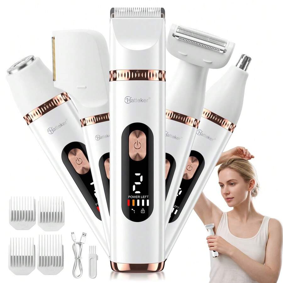 Hatteker 1pc 5-In-1 Women's Shaver Home Multifunctional Razor Epilator Leg Underarm Intimate Trimmer Set