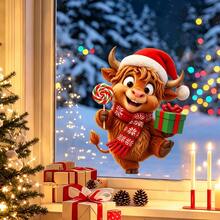 1/3pcs Winter Xmas Static Window Stickers. Cute Highland Cow Squirrel Reindeer With Santa Hat And Candy & Gift Box Design Pattern, Reusable No Residue Vinyl Decals For Glass Window Storefront Winter Xmas Holiday Home Party Decor. - Multicolor - View 1