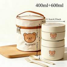 316 Stainless Steel Lunch Box, Bento Box Adult, Microwavable Lunch Containers, Portable Insulated Lunch Box, Travel Food Containers, Round Meal Prep Containers, Insulated Bowl With Lid, Bento Box With Bag, Leakproof, With Handle And Utensils - Multicolor - View 18