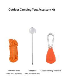 1 Set Outdoor Tent Fixing Kit, Includes Windproof Rope, Metal Tent Stakes And Adjustable Rope Tension Clips - Multicolor - View 13