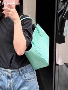 2026新款薄荷綠鱷魚壓紋大容量女款單肩手提包托特包 - 薄荷綠 - 查看 5