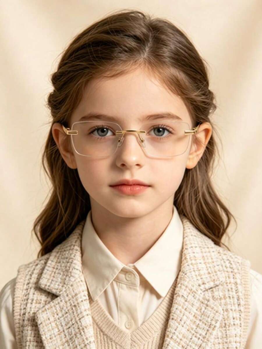 Fashion Rimless Square Glasses, Gold Metal Detail Clear Lens, Daily Outfit Decorative Eyewear - Clear - View 1