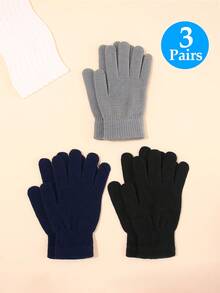 3PCS/2PCS/1PC Winter Knitted Warm Gloves Unisex Solid Color Elastic Finger-Separated Cycling, Outdoor Work Cold-Proof Woolen Gloves - Solid Color - View 15