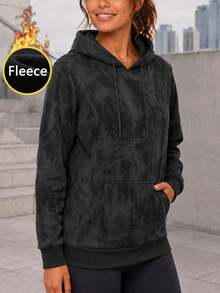 Women's Black Fleece Sweatshirt With Kangaroo Pocket, Relaxed Fit Textured Pullover Sweatshirt For Everyday Casual Wear. - Black - View 5