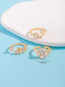 Gentle Floral Open Ring, Fresh Girly Style Adjustable Finger Ring - Multicolor - View 4