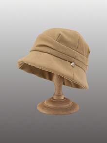 1pc Women's Solid Color Casual Polyester Warm Decorative Windproof Bucket Hat, Stacked Design, Street Style, Minimalist Face-Slimming Versatile Warm Hat For Outdoor Travel - Multicolor - View 2