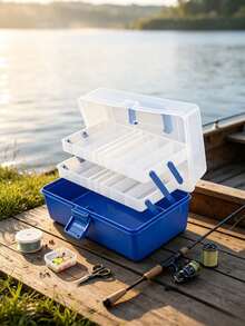 Double-Layer Flip-Top Lure Fishing Tackle Box, (Artificial Lures As Optional Accessories) With Detachable Multi-Compartment Storage Dividers For Classified Storage; Can Hold Lures, Fishing Lines And Reels, Portable Storage Case For Outdoor Angling - Random Color - View 1