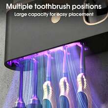 1 Smart Toothbrush Storage Rack, Bathroom Toothbrush Placement And Organization, With Automatic Toothpaste Dispenser - Wall Mounted, 5-Slot Storage, Durable Plastic, USB Rechargeable, Modern Bathroom Organization And Home Decoration - Multicolor - View 6