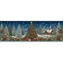 1pc Table Runner & Table Skirt, Printed With Snowy Christmas Tree, Cabin, Pine Cone, Gift Box, Snowflake, Winter Forest Pattern, For Holiday Dinner, Farmhouse Banquet, Cafe, Home Dining And Christmas Party Decoration - A - View 7