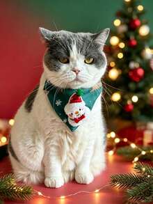 1pc Fabric Pet Triangle Bandana, 3D Embroidered Santa Claus & Christmas Tree Pattern, Adjustable Pet Collar Scarf, Pet Neck Accessory, Suitable For Christmas Party, Holiday Photos, Daily Pet Wear & Pet Gift - Multicolor - View 4