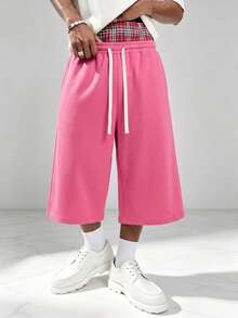 Men's New Spring/Summer Capri Length Shorts, Sports Style, Knitted Fabric, Durable Material Casual Pants - Hot Pink - View 2