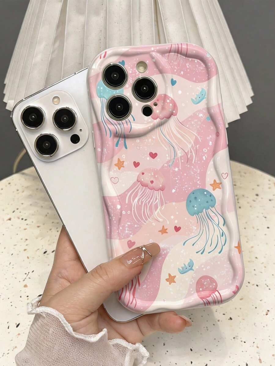 1pc Fashion Shell & Starfish Glossy Print Thick Anti-Drop Phone Case, Compatible With Apple Series And Series