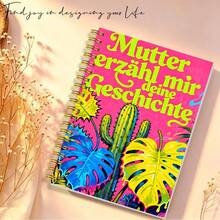 1PC A5 Germany "Mom, Please Tell Your Story" Spiral Notebook, Bright Pink Background With Bright Pop Art Tropical Cactus And Turtle Bamboo Leaf Pattern Commemorative Diary, Mother's Day Or Birthday Gift Book - Color - View 6