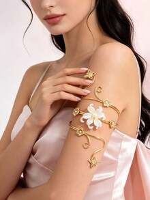 1件誇張歐美風女款開口珍珠花瓣臂環 - 蝴蝶結臂環 - 查看 3