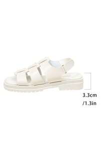Women's Black Thick Sole Hook-And-Loop Sandals, Mid-Heel Casual Sport Walking Summer Chunky Heel Soft Bottom Versatile Wedge Roman Slide Sandals - White - View 12