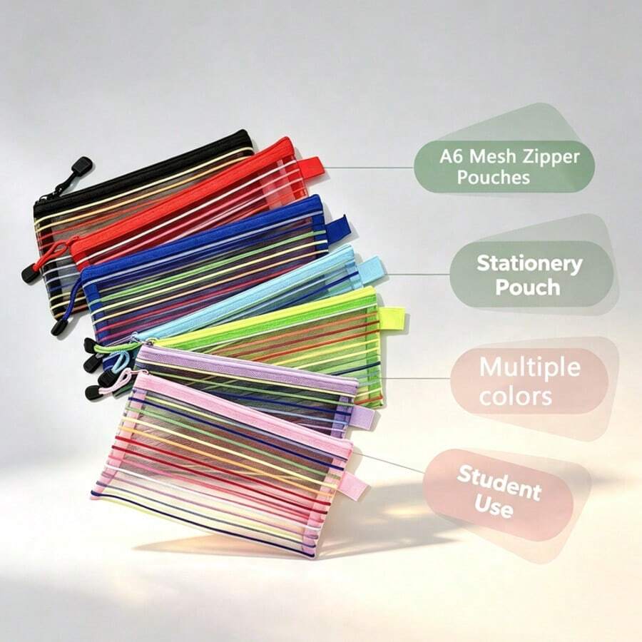 14/9/7/1 Piece A6 Mesh Zipper Pencil Case, Colorful Storage Bag, Suitable For Storing Small Items Such As Cosmetics, Stationery, And Receipts