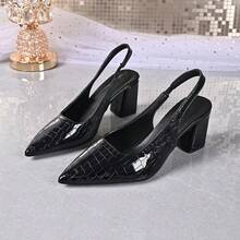 Women's Open-Back High Heel Chunky Heel Shoes | Pointed Toe Closed Toe Comfortable Dress Shoes, Suitable For Work, Office And Business Occasions, Pumps, Summer Sandals - Black - View 12