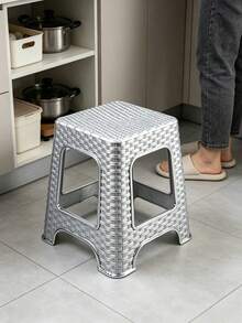 Imitation Rattan Plastic Step Stool, Anti-Slip Hollow Square Seat Stool, Sturdy Stackable Small Bench For Bathroom, Bedroom, Entrance Shoe Changing, Kitchen Storage, Kids Adults Household Daily Use Stool - Multicolor - View 6