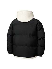 Men's 2 In 1 Cotton Padded Thick Warm Jacket Casual Hooded Couple Coat - Black - View 3