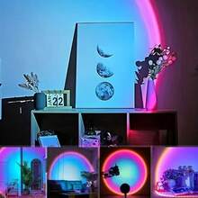 USB LED Sunset Lamp LED Rainbow Neon Light Night Light Projector Home Decor Atmosphere Light Bedroom Living Room Wall Gift Photography - Blue-violet Sunset - View 4