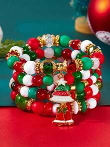 5pcs/Set Christmas Tree Bell Beaded Bracelets, Christmas Gift - Multicolor - View 1