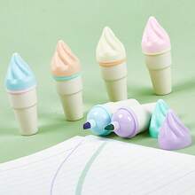 6pcs Ice Cream Cone Shaped Fluorescent Pens, Cute Ice Cream Design Pastel Highlighters, Student Planner Marking Atmosphere Goodies, Creative 3D Ice Cream Cone Shape, Fresh And Cute Appearance, Realistic Ice Cream Look, Full Of Childhood Charm, Soft Macaron Pastel Ink, Transparent Color, Marking Key Points Without Covering Book Text, Clearer Reading And Viewing, Oblique Tip Design, Dual Use For Underlining And Coloring - A - View 4